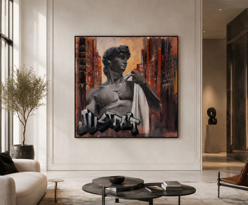 Dare — oil painting by Galit Cohen in a designed interior (mockup)