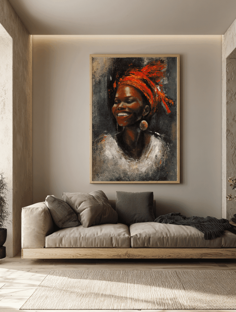 Nubian Princess — oil painting by Galit Cohen in an illustrative interior