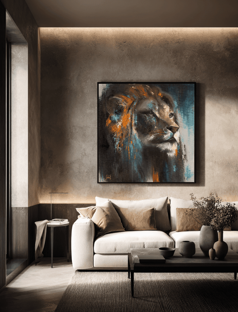 Lion — oil painting by Galit Cohen in an illustrative interior