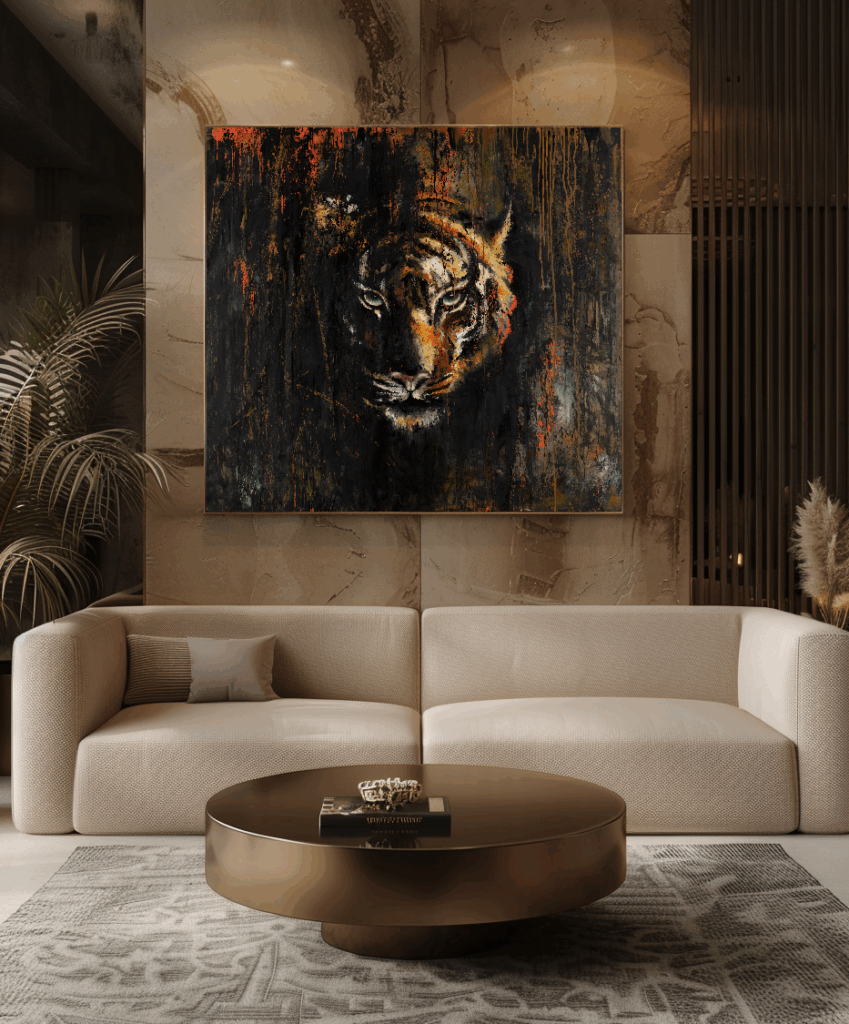 Fierce — oil painting by Galit Cohen in an illustrative interior