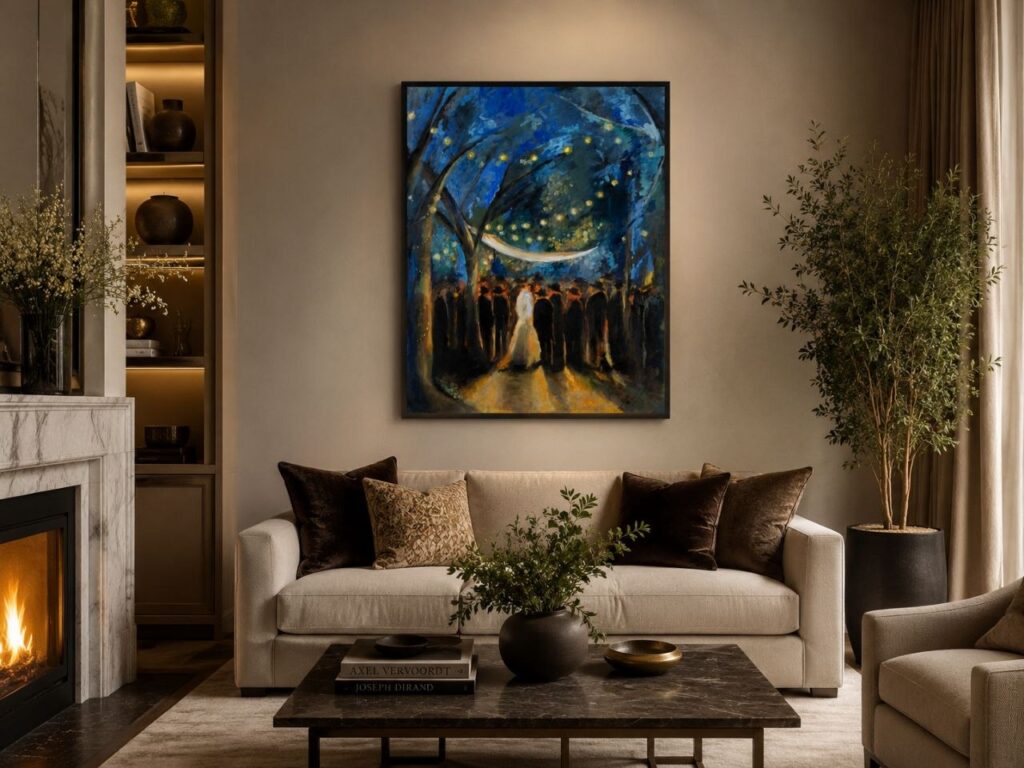 Starry night Chuppah — oil painting by Galit Cohen in an illustrative interior