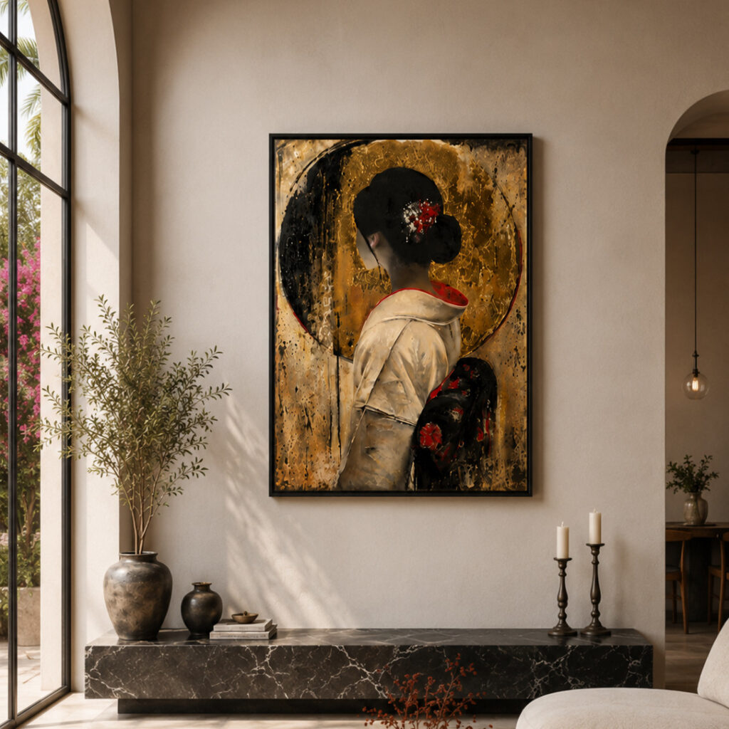 Ki Mono 1 in a grand living room with a black marble console