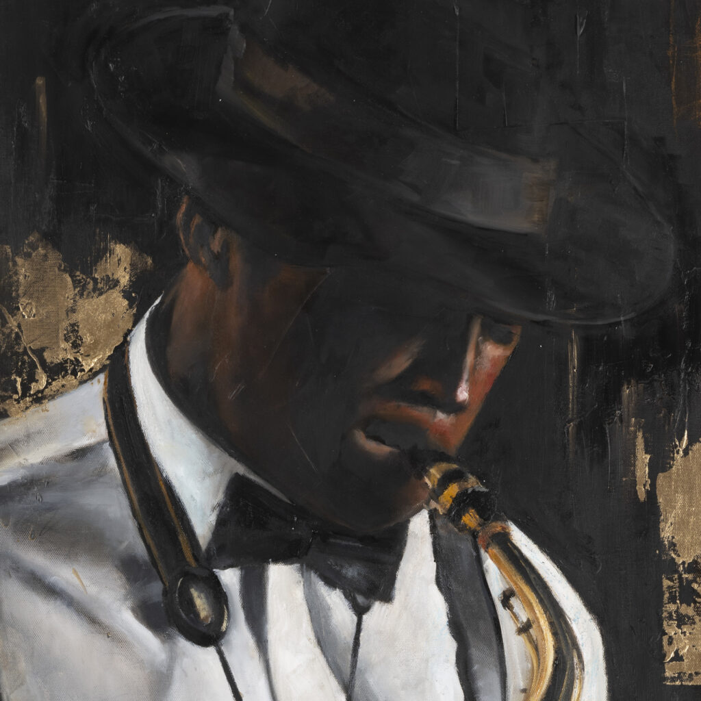 Close-up of the face and hat in Soul in Oil