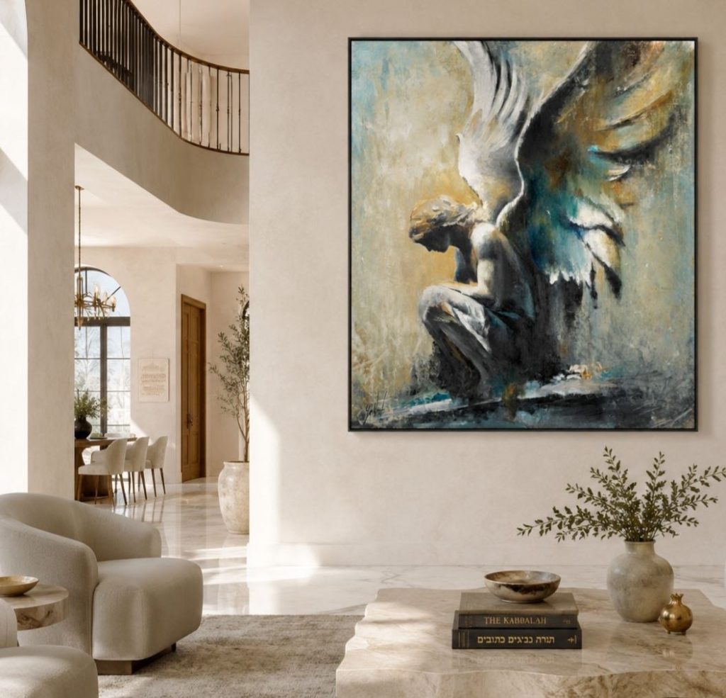 Angel oil painting by Galit Cohen in an illustrative interior