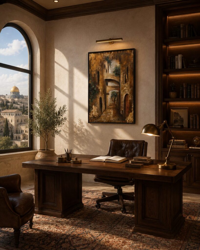 Between Light and Stone by Galit Cohen, 70 × 50 cm, shown to scale in a work area