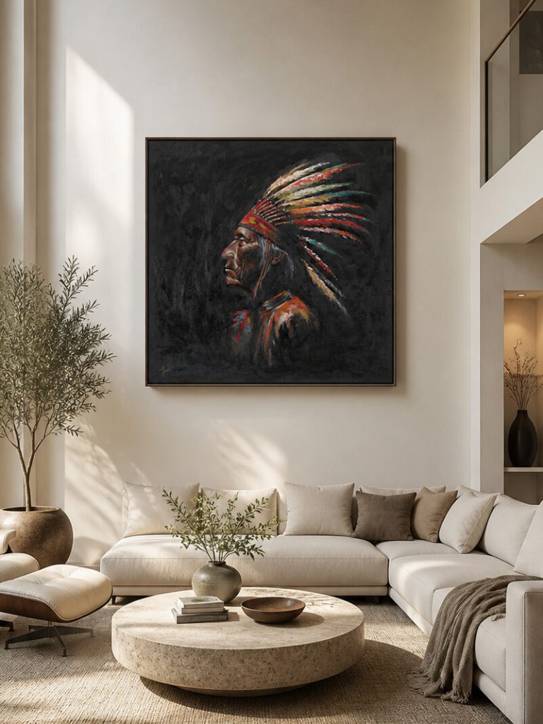 Chief oil painting by Galit Cohen in an illustrative interior