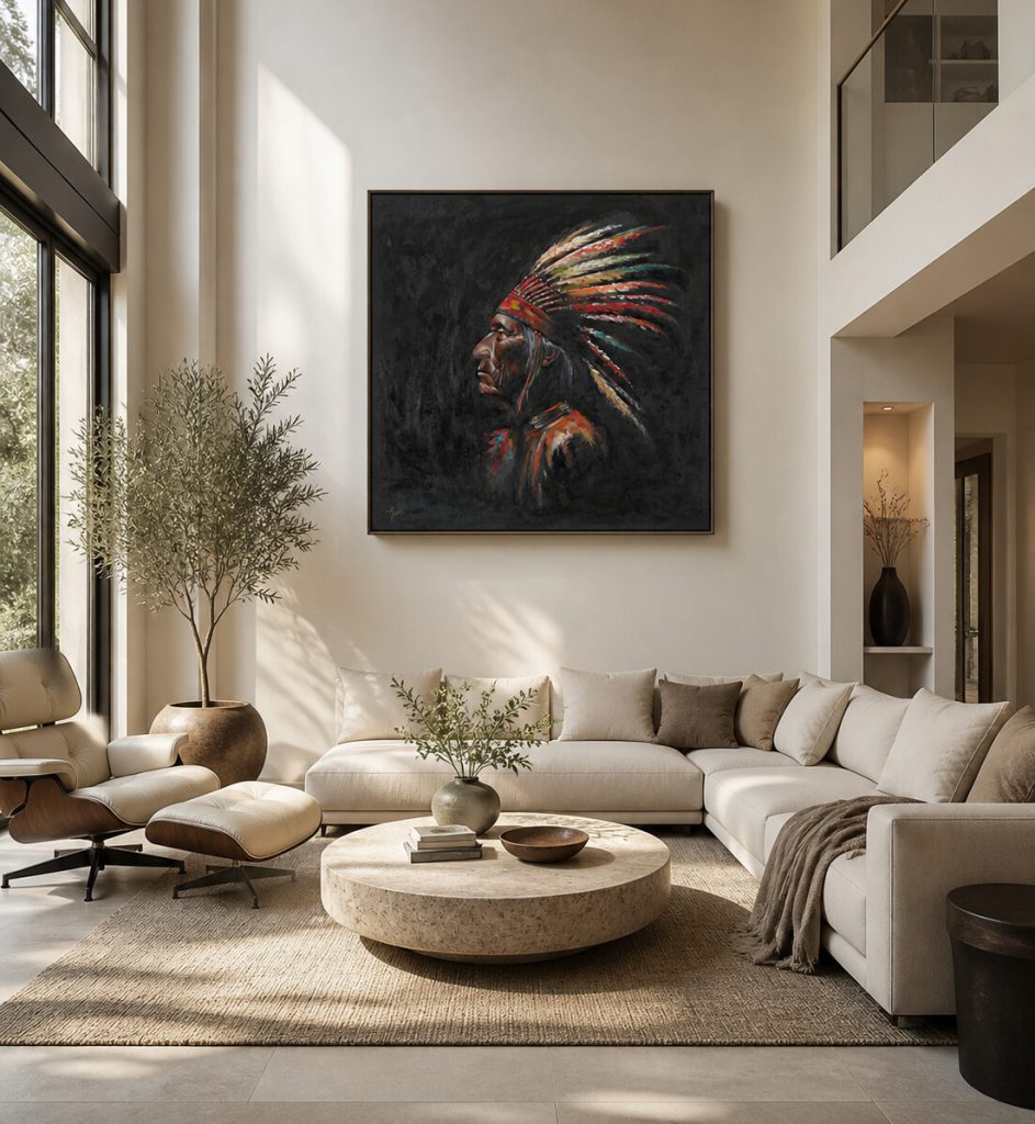 Chief oil painting by Galit Cohen in an illustrative interior