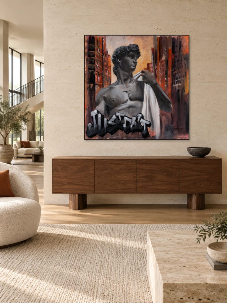 Dare oil painting by Galit Cohen in an illustrative interior