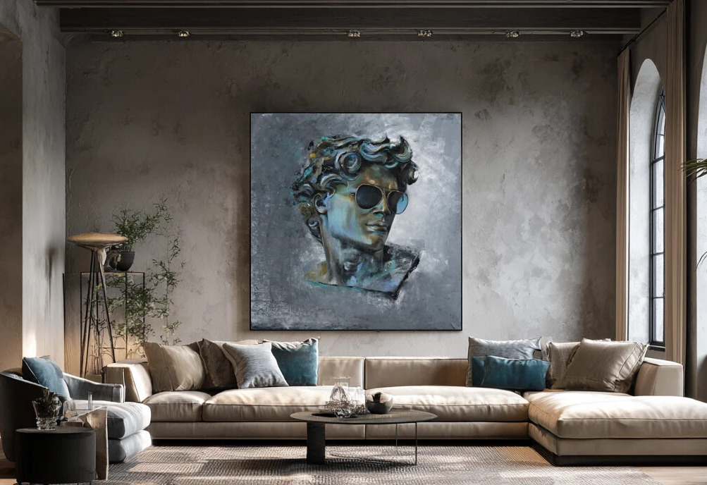 Dave oil painting by Galit Cohen in an illustrative interior