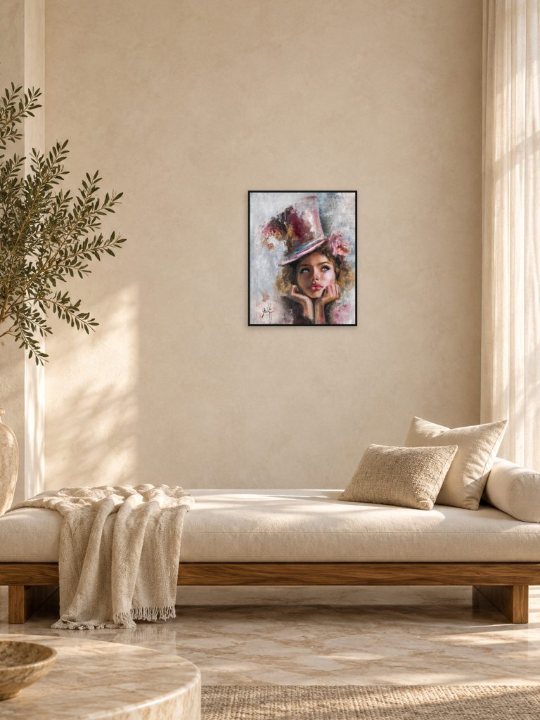 Dream - Close view, oil painting by Galit Cohen, shown in a reading nook
