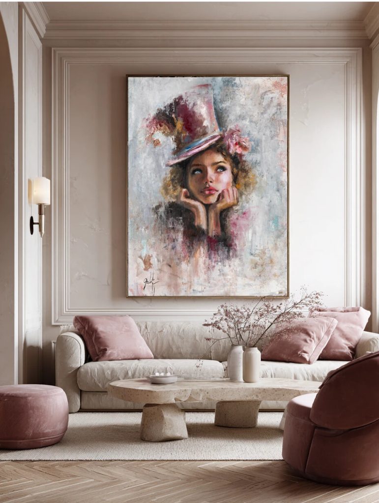 Dream oil painting by Galit Cohen in an illustrative interior