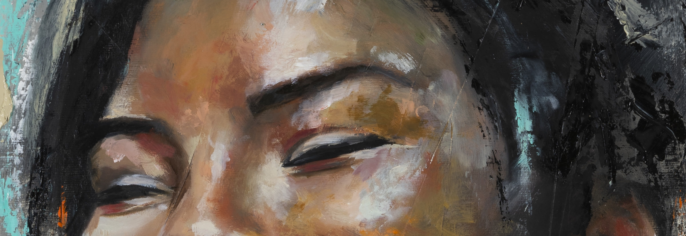 Joya by Galit Cohen — close-up of the closed, smiling eyes and painterly texture
