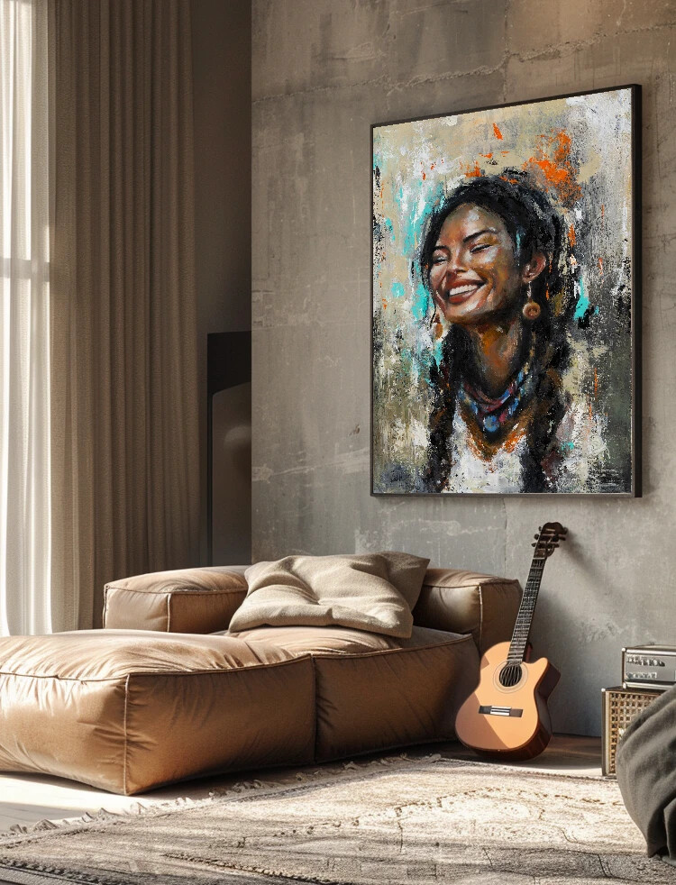 Joya oil painting by Galit Cohen in an illustrative interior