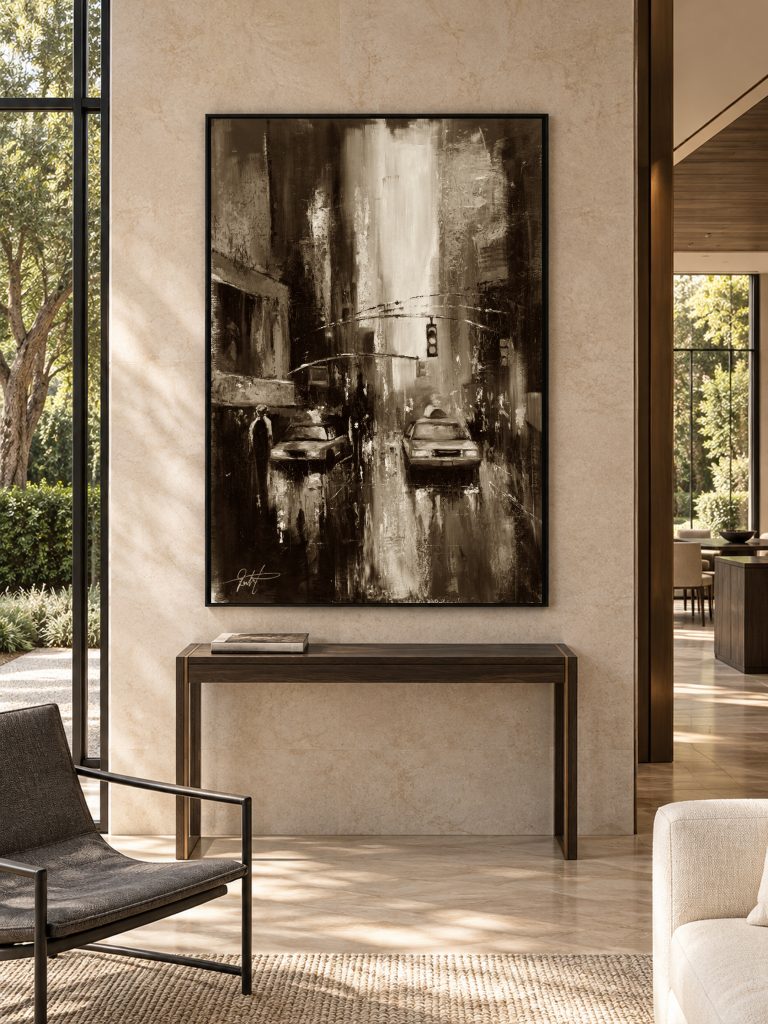 New York – Monochrome by Galit Cohen, framed on a living room wall