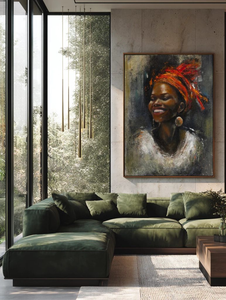 Nubian Princess oil painting by Galit Cohen in an illustrative interior
