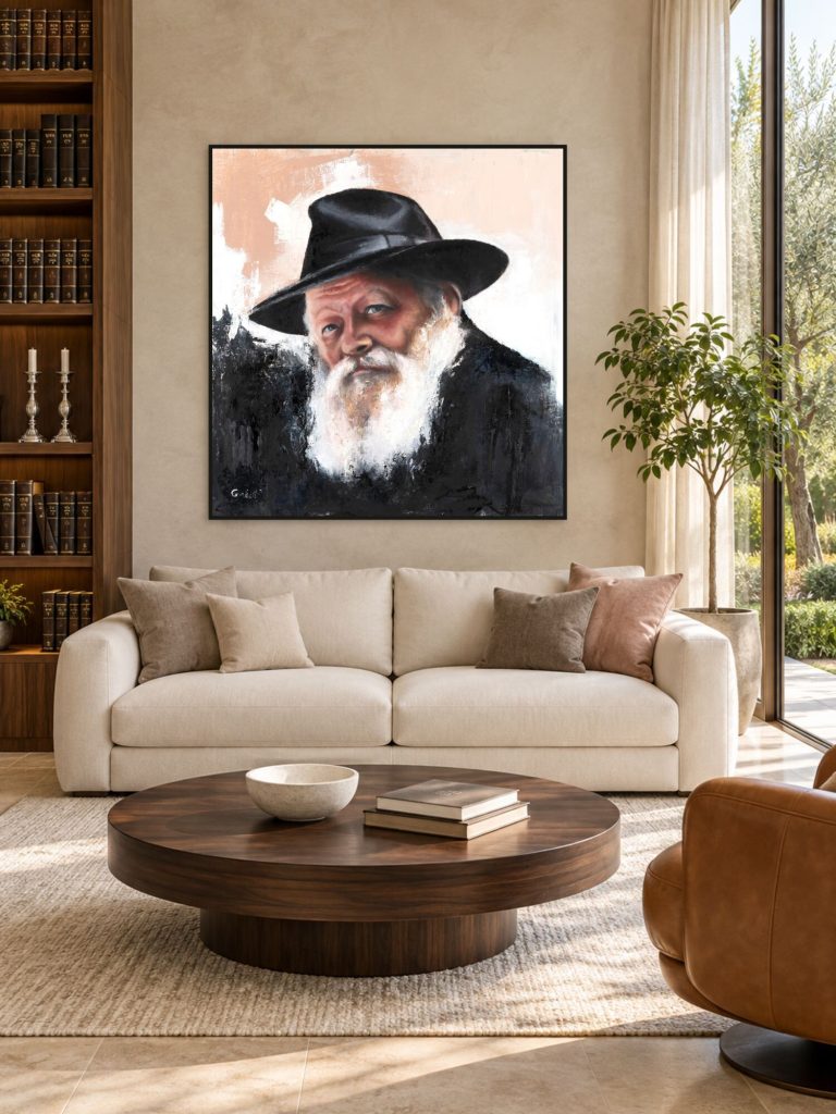 הרבי מלובביץ', ציור שמן מאת גלית כהן, בהדמיית חלל פנים