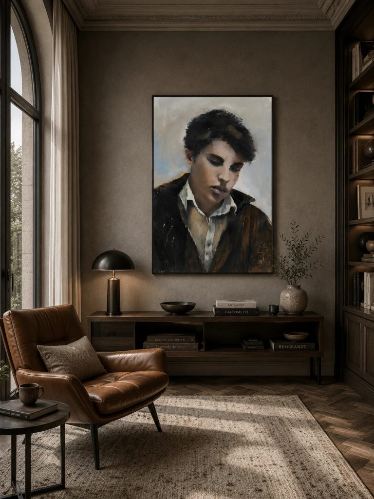 Youth oil painting by Galit Cohen in an illustrative library