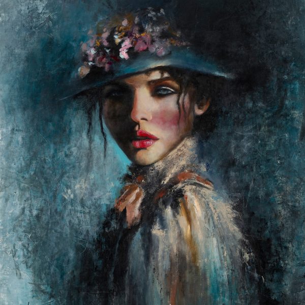 Anna — portrait of a woman in a flower-trimmed hat, oil on canvas by Galit Cohen